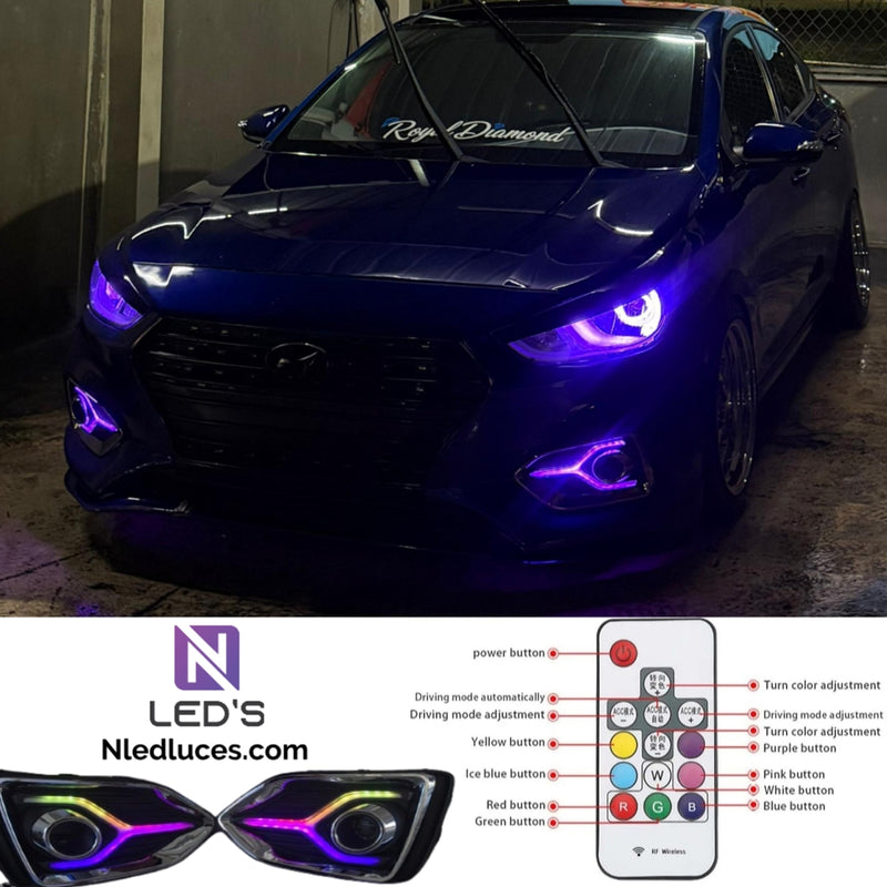 Hyundai Accent 2017-18-19-20 DRL LED diurna luz niebla MULTICOLOR 
Coche intermitente 2 unidades función de señal de giro