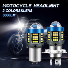 Motocicleta Faros delanteros H4 BA2O bombillas LED con lente de detección 3030 CSP bombillas LED para Moto de haz alto/baio accesorios para Scooter 12-32V