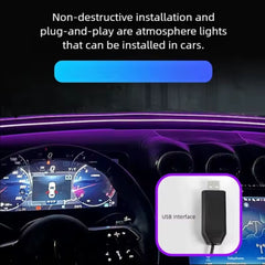 Front Windshield LED Atmospere Light Strip 150cm Car RGB USB APP Control Remote Symphony Ambient Mood Lights 5V Universal
