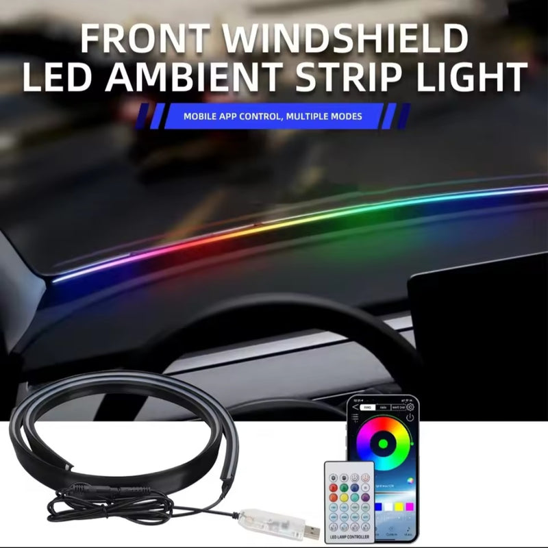 Front Windshield LED Atmospere Light Strip 150cm Car RGB USB APP Control Remote Symphony Ambient Mood Lights 5V Universal