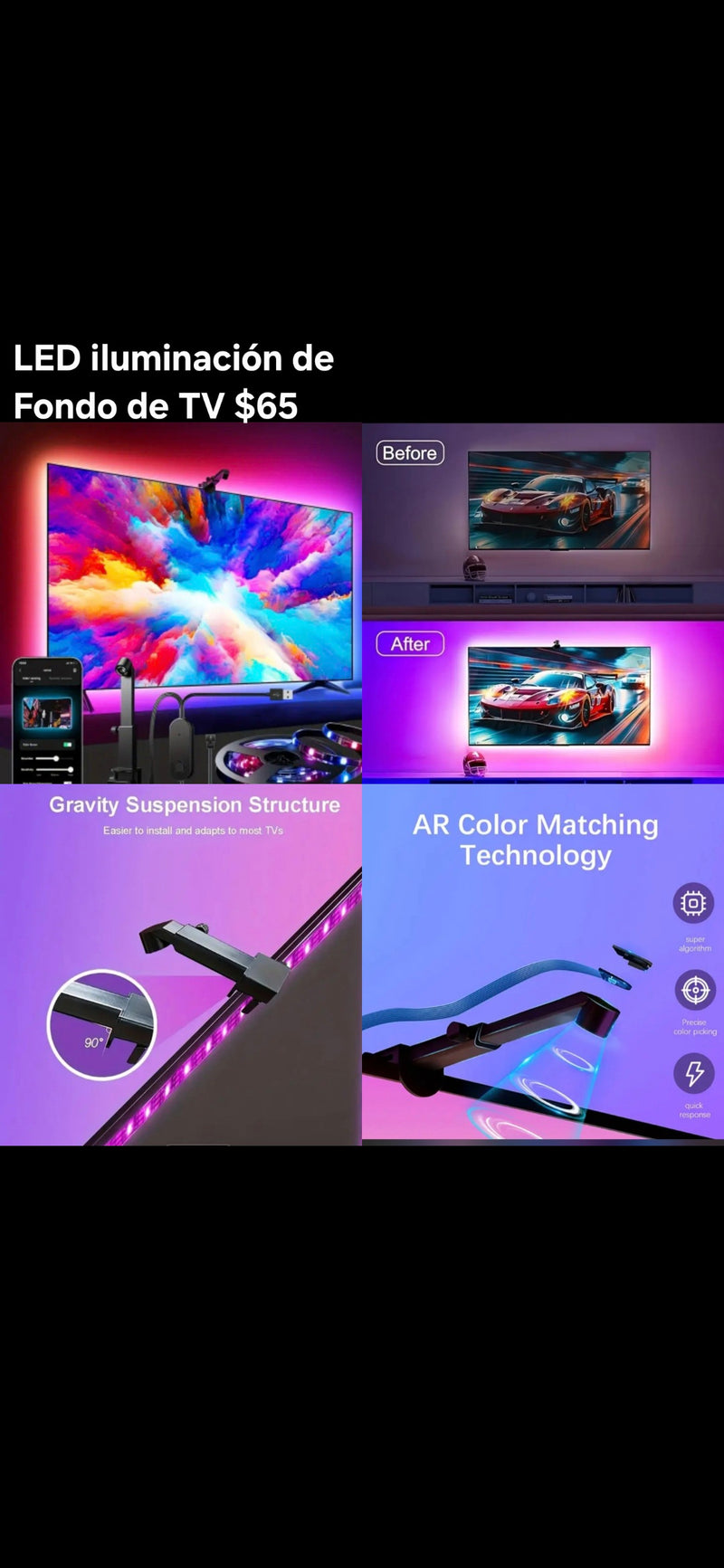 Tira LED RGBIC Inteligente para TV con Sincronización, App y Cambio de Color RGB