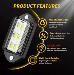 Paquete de 2 Luces LED de Matrícula 12V 6-SMD – Luz Blanca Xenón 6000K