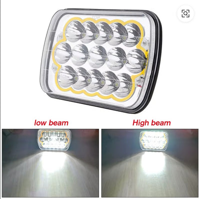 2 luces LED de 5x7 con halo ámbar de ojos de ángel DRL, luces rectangulares H6054, 7 x 6, lámpara LED de luz sellada alta/baja, enchufe H4 9003 6054 H5054 compatible con camiones