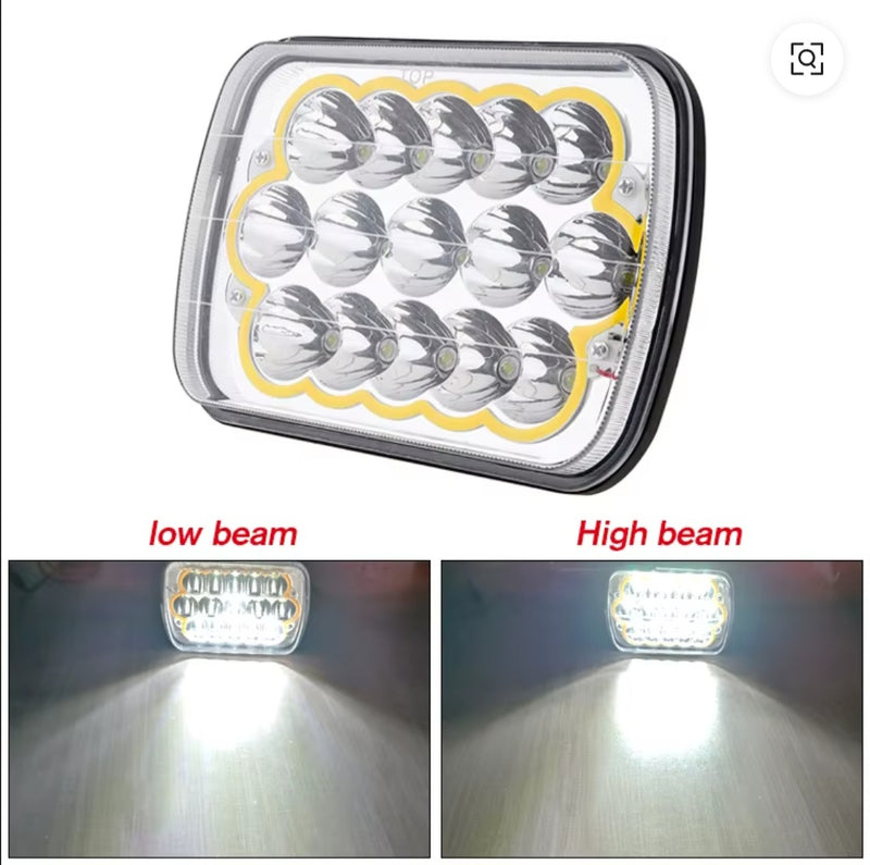 2 luces LED de 5x7 con halo ámbar de ojos de ángel DRL, luces rectangulares H6054, 7 x 6, lámpara LED de luz sellada alta/baja, enchufe H4 9003 6054 H5054 compatible con camiones