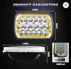 2 luces LED de 5x7 con halo ámbar de ojos de ángel DRL, luces rectangulares H6054, 7 x 6, lámpara LED de luz sellada alta/baja, enchufe H4 9003 6054 H5054 compatible con camiones