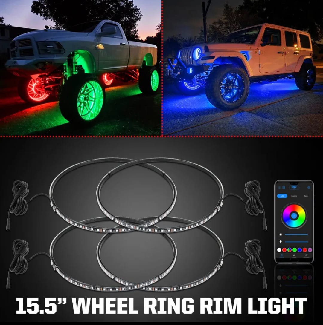 LED Wheel Ring 4X Car 14 15.5 17inch RGB Rim Lights Kit APP