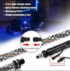 Whip Lights Pair 3FT 4FT 5FT 6FT RGB Spiral LED Antenna+ Us Flag & Remote for polaris jeep truck can-am