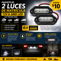 Paquete de 2 Luces LED de Matrícula 12V 6-SMD – Luz Blanca Xenón 6000K