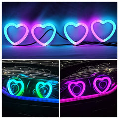 2 PIEZAS RGB Corazón LED Ángel Luces Ojos Anillo Halo Teléfono APLICACIÓN Faro de control DRL
