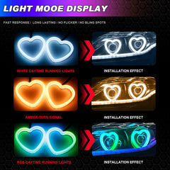 2 PIEZAS RGB Corazón LED Ángel Luces Ojos Anillo Halo Teléfono APLICACIÓN Faro de control DRL