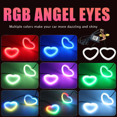 2 PIEZAS RGB Corazón LED Ángel Luces Ojos Anillo Halo Teléfono APLICACIÓN Faro de control DRL