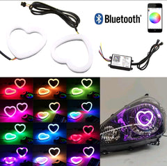 2 PIEZAS RGB Corazón LED Ángel Luces Ojos Anillo Halo Teléfono APLICACIÓN Faro de control DRL