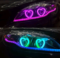 2 PIEZAS RGB Corazón LED Ángel Luces Ojos Anillo Halo Teléfono APLICACIÓN Faro de control DRL